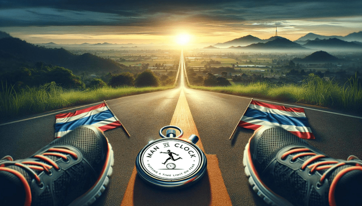 19 minute 5k challenge with 2two Thailand flags overlooking a long open road