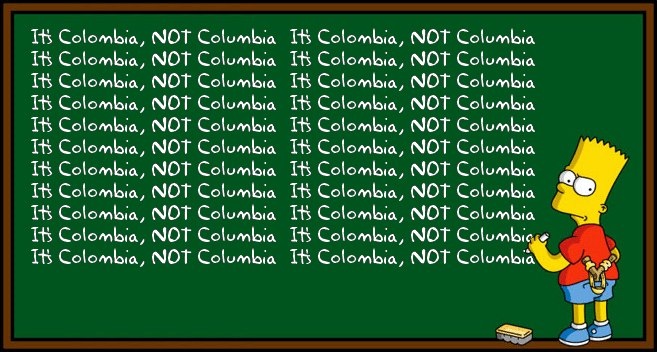 7 Things To Know Before Living in Medellin, Colombia • colOmbia spelling Bart Simpson writes countlessly on a green chalk board "it's Colombia not Columbia"
