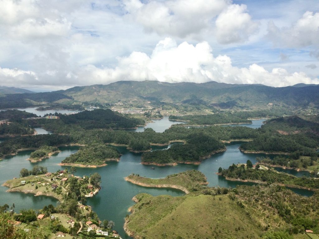Picturesque birdseye landscape views from El Peñol, Guatape
