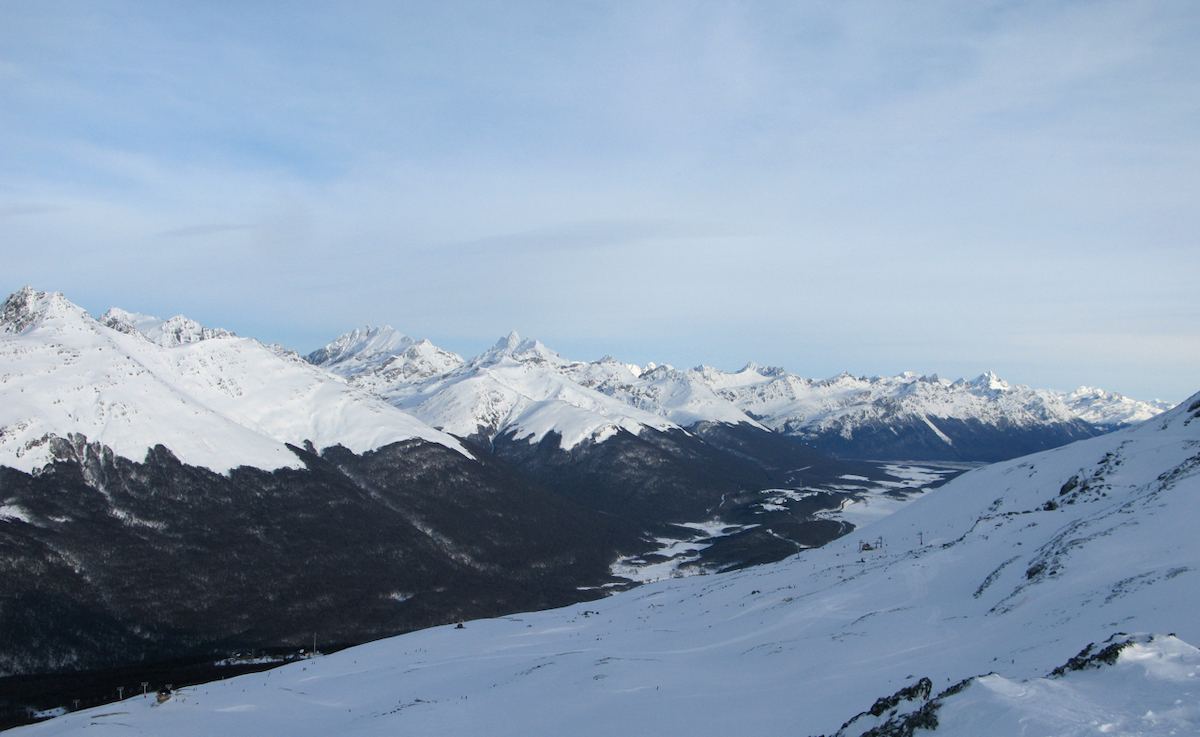 Snow-capped mountain range in Ushuaia, Argentina 