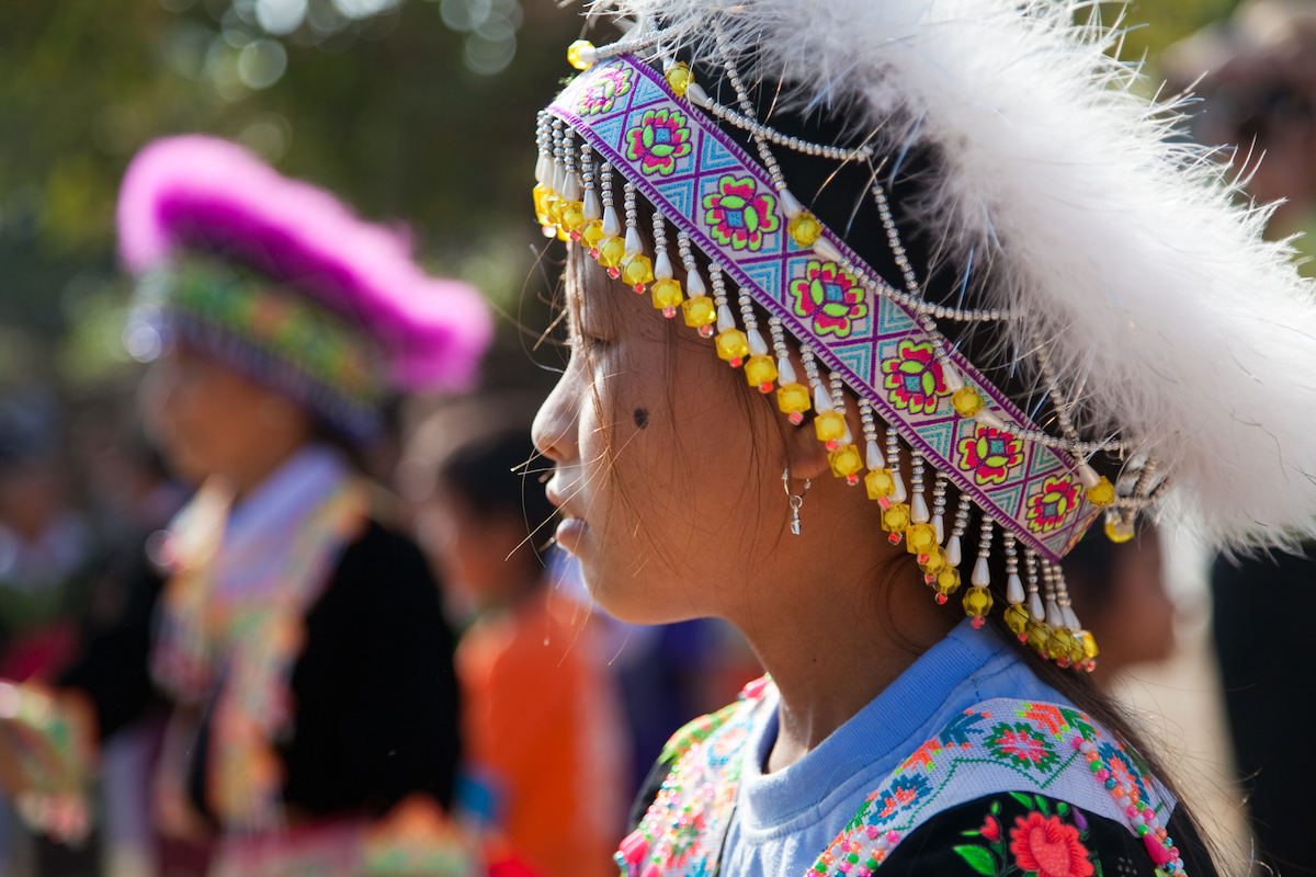 Hmong children celebrate the Hmong New Year, a famous Thailand festival that takes place every year.
