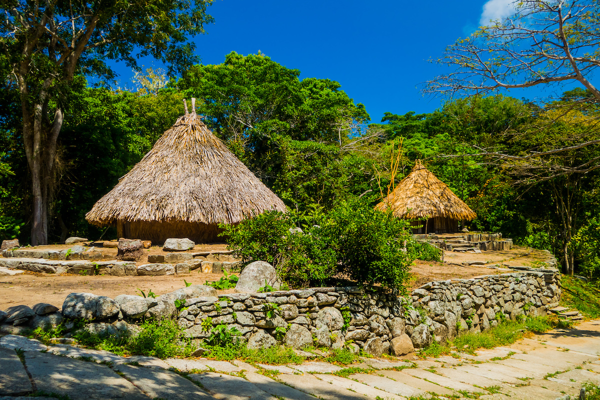 Traditional house of Kogi people, an indigenous ethnic group in Tayrona National Park, Santa Marta, Colombia