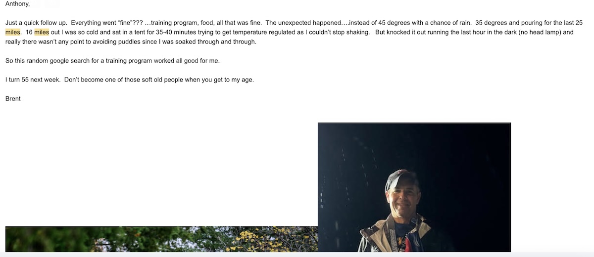 Email about an ultramarathon